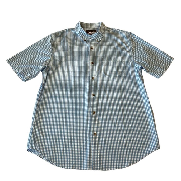 Mountain Khakis Shirt Mens Large Aqua White Checkered Cain Short Sleeve Button‎ - Picture 1 of 12